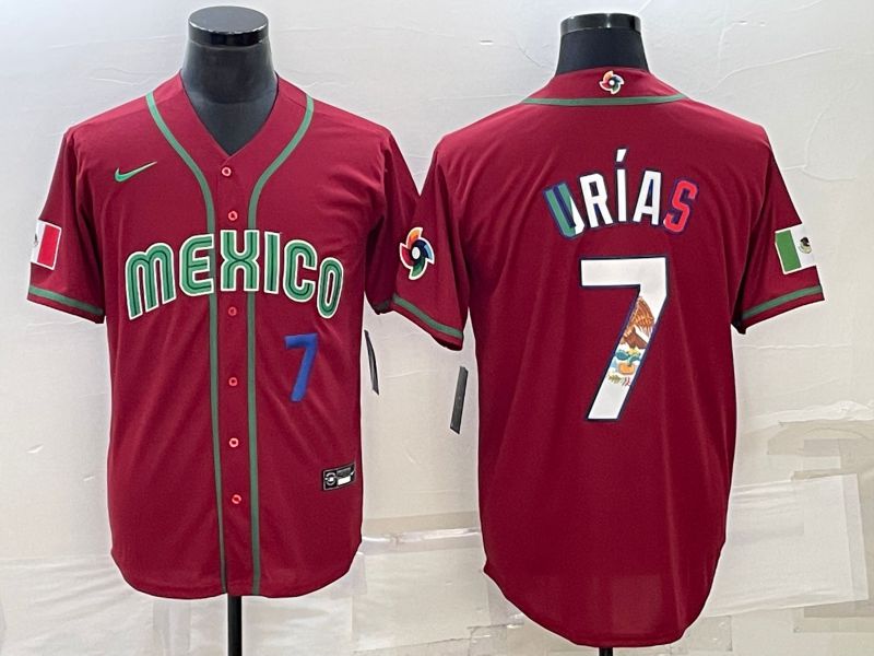 Men 2023 World Cub Mexico #7 Urias Red Nike MLB Jersey9